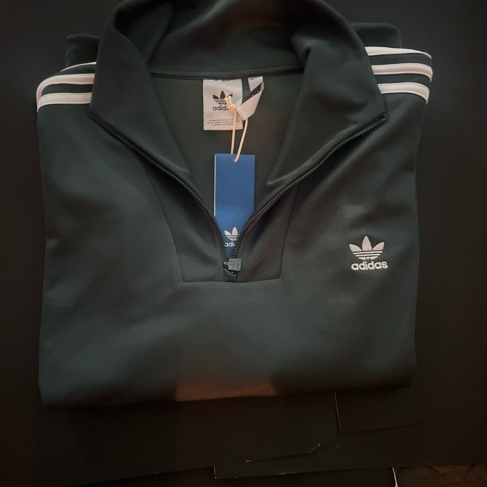 Adidas Size Large Track Suit Dark Green Pullover with White Accents